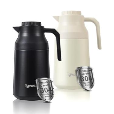 Imagem de 2 jarras de café térmicas isoladas de aço inoxidável para líquido quente a vácuo, pote térmico, dispensador de creme para manter leite de água quente (preto/branco, 1,927 g)