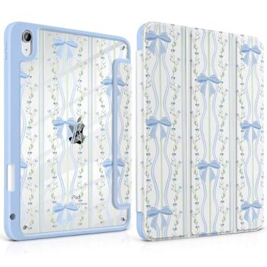 Imagem de TWOLSKOO Capa para iPad de 11ª e 10ª geração com suporte para lápis, suporte de três dobras, hibernar/despertar automático, parte traseira de acrílico transparente com amortecedor de TPU, para iPad de