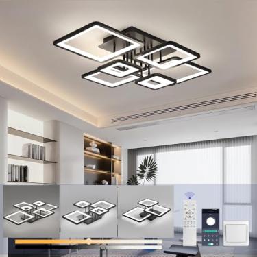 Imagem de Luminária de teto retangular LED preta com intensidade regulável e controle remoto. Ideal para sala de estar, quarto, cozinha, sala de jantar, escritório e corredor (6 lâmpadas).