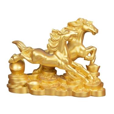 Imagem de WeiLaiKeQi Estátua de Cavalo para Decoração de Mesa - Coleção de Esculturas de Animais do Zodíaco em Resina - Ideal para Sala de Estar, Mesa ou Armário, Ouro, S