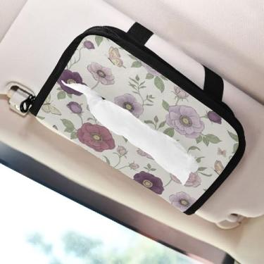 Imagem de SEHANY Porta-lenços de papel de carro floral fofo colorido, caixa de lenços para carro, viseira solar, porta-guardanapos retangular, dispensador de máscara de carro, caixa de lenços para veículos