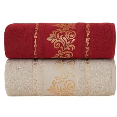 Imagem de Kit 2 Toalhas de Banho Gigante Premium 100% Algodão Macias, Felpudas, Super Absorventes para Banho, Piscina, Ideal para Família e Adultos(Kit 2Toalhas–Bege&Bordó)