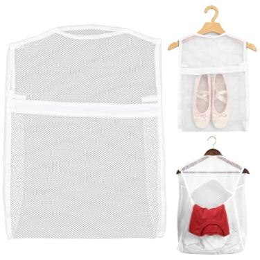 Imagem de Bolsa secadora de sapatos para lavanderia para pendurar no varal ou na parede, bolsas de secagem de tênis de malha de design de montagem na parede com zíper bolsa de prendedor de roupa, sacos brancos