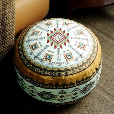 Imagem de Artbloss Capa para pufe sem enchimento, apoio para os pés, boêmia de chenille, saco de feijão de chão 50 x 20 cm para sala de estar, quarto, decoração de casa (amarelo mostarda, redondo)