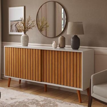 Imagem de Buffet Aparador Nature e Off White Modelo Duna Portas de Correr Ripadas