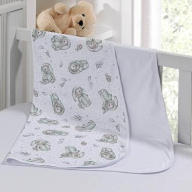 Imagem de Cueiro Duplo Tecebem Baby Yan Malha 100% Algodão Estampado Kinder 80cm X 90cm Branco