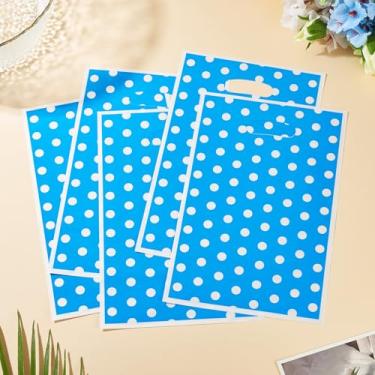 Imagem de 20 peças de sacos de plástico PET de bolinhas 25,5 x 16,4 cm bolsas com alça de orifício cor dopamina roupas de compras DIY joias presente festa embalagem suprimentos (azul)