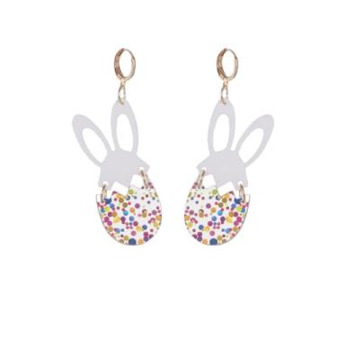 Imagem de Brincos de ovo de coelhinho da Páscoa para mulheres, brincos fofos de coelhinho da Páscoa, joias de presente de Natal, Large, Acrílico, Sem pedra preciosa