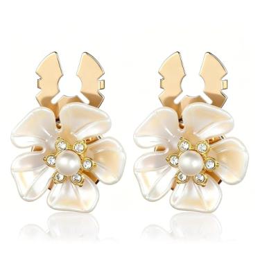 Imagem de Capas de botão 2 peças de clipes de capa de botão de flor de pérola para blusas femininas, top de camisa de strass dourado para cardigãs, casacos, vestidos e camisas sociais, casamento, presentes de