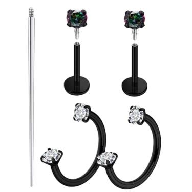 Imagem de Lcolyoli Piercing de nariz de aço cirúrgico 18G, anel de nariz de ferradura com rosca interna CZ para cartilagem de tragus helix, piercing de concha, joia feminina, Metal, Zircônia cúbica