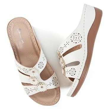 Imagem de Ablanczoom Sandálias de anabela femininas – Plataforma confortável e leve para o verão, Branco, 11