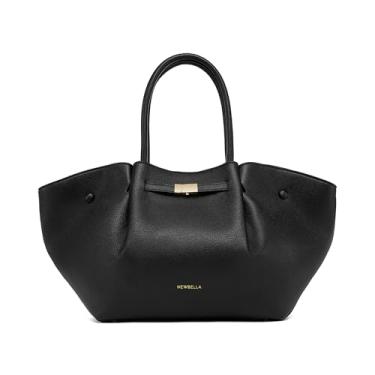 Imagem de NEWBELLA Bolsa feminina de couro vegano, bolsa de grande capacidade, bolsa de ombro vintage Hobo com alça superior para uso diário e trabalho, Preto escuro