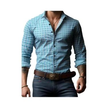 Imagem de Camisa Masculina De Manga Longa Com Estampa Xadrez Oversized, Botão Fr