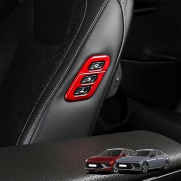 Imagem de Amzcar Acessórios de acabamento da tampa do painel de controle lateral do botão de ajuste do assento do passageiro compatíveis com acessórios Hyundai Sonata 2025 (vermelho)