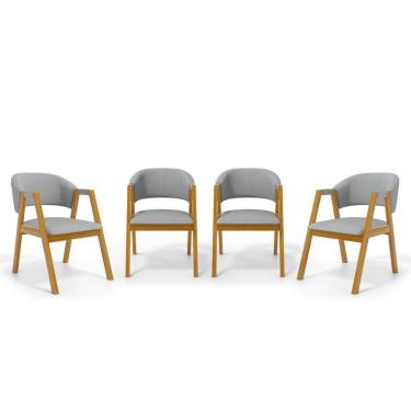 Imagem de Kit Com 4 Cadeiras Leticia Madeira Maciça Estofada Para Mesa De Jantar Linho Cinza 407