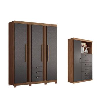 Imagem de Guarda Roupa 2 Peças (1guardaroupa+1cômoda) Qc255 Jatobá/grafite - Santos Andirá