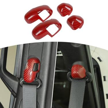 Imagem de JOSHELA Capa de acabamento de cinto de segurança de fibra de carbono vermelha para Jeep Wrangler JL JLU 2018+ para Gladiator JT 2020-Present ABS Acessórios interiores 4 peças