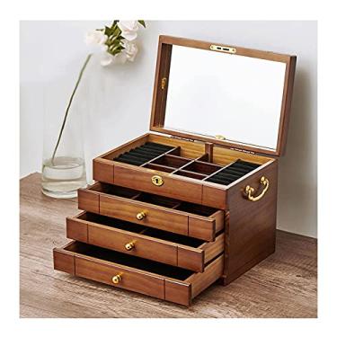 Imagem de Organizador de joias de 3/4/5 camadas grande caixa de joias de madeira/armário/armário com trava e espelho estojo de joias para mulheres meninas colar anel caixa de joias (tamanho : pequeno) ()