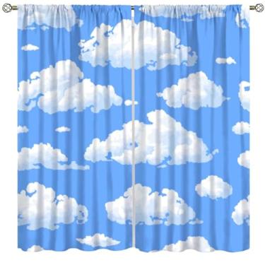 Imagem de Fblifil Cortinas azul claro branco nuvem paisagem paisagem céu azul bebê varão bolso cortinas para janela para crianças meninos meninas berçário sala de jogos quarto decoração de sala de estar 106,7
