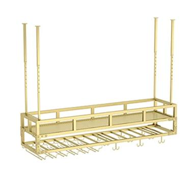 Imagem de SGeneE Rack de vinho pendurado rack de vinho com suporte de vidro suporte de garrafa de vinho de teto prateleira de vinho armazenamento prateleira de vinho com taças altura ajustável e largura ouro/60