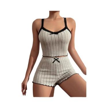Imagem de Conjunto De Pijama Feminino Sexy Com Estampa De Laço Em Seda Leite Con