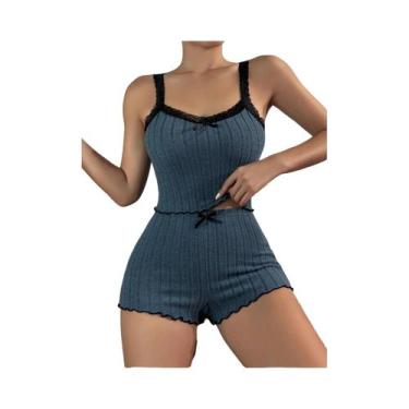 Imagem de Conjunto De Pijama Feminino Sexy Com Estampa De Laço Em Seda Leite Con