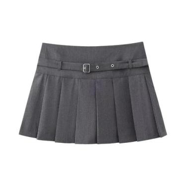 Imagem de Saia Plissada Feminina com Cinto e Zíper Lateral - Cintura Média, BR-P