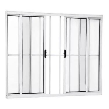 Imagem de Janela Para sala/Cozinha 4 Folhas Aluminio Branco Com Grade 1,00x2,00 