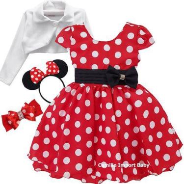 Imagem de Vestido Infantil De Festa Minnie Vermelho Com Kit Completo - Pingo De 