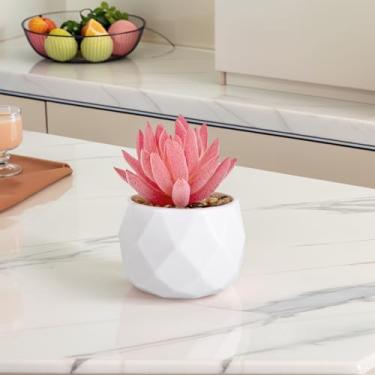 Imagem de Mini plantas suculentas artificiais, pequenas falsas falsas em vasos geométricos, planta falsa decorativa para jardim, escritório, festa, rosa, B