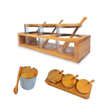 Imagem de Porta Tempero Jogo 3 Potes com Tampa e Suporte Organizador