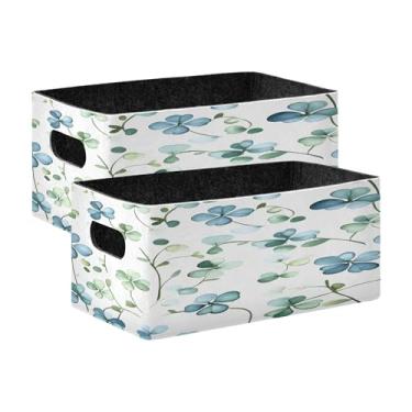 Imagem de xigua Conjunto de 2 caixas de armazenamento de flores de trevo verde, cubo de armazenamento dobrável, organizador de cestas de armazenamento para livros, prateleiras, armário, lavanderia, berçário