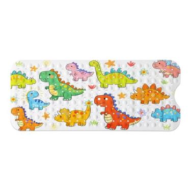 Imagem de Tapete de banheira infantil, tapete de banho antiderrapante com desenho animado para crianças e crianças, dinossauros coloridos, antiderrapante, tapete de segurança para banheira com ventosas fortes