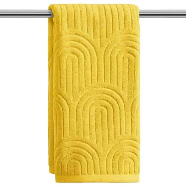 Imagem de Artoid Mode 1 peça de toalhas de mão amarelas 3D arqueadas jacquard para banheiro, 100% algodão macio absorvente toalha de decoração de banheiro, 14,7 x 29,5 polegadas
