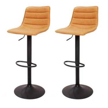 Imagem de Kit 2 Banquetas Altas Com Encosto Alto Estofados Giratória Para Cozinh