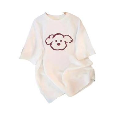 Imagem de Camiseta Feminina Com Estampa De Cachorro Em Estilo Cartoon, Manga Cur