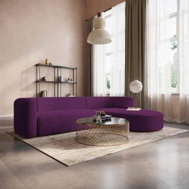 Imagem de Sofá Modular Sala de Estar Decoração Luxo 265cm Lado Esquerdo Suede Celinne Luxuoso Roxo