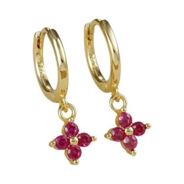 Imagem de Brincos De Argola Com Pingente De Flor De Zircônia Colorida Para Mulhe