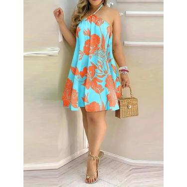 Imagem de Vestido Mini Sem Mangas plus Size Com Decote Halter E Estampa Floral P