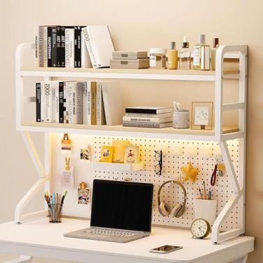 Imagem de Rack de exibição de armazenamento Pegboard – Organizador moderno de mesa de metal para escritório em casa, móveis de dormitório, cabana de madeira e estante