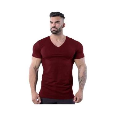 Imagem de Camiseta Masculina Slim Fit De Algodão Com Decote Em V Para Academia, 