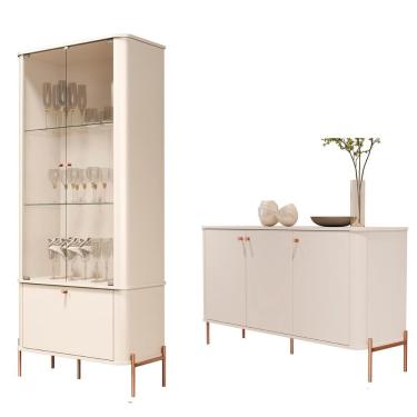 Imagem de Conjunto Cristaleira E Aparador Buffet Tucupí Com 3 Portas Off White/bronze