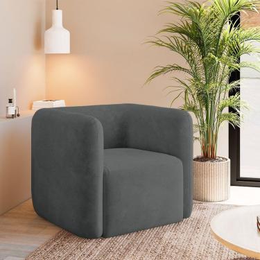 Imagem de Poltrona Decorativa Sala De Estar Trinidad Base Fixa Veludo Grafite G33 - Gran Belo