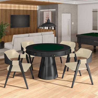 Imagem de Kit 3 Cadeiras Sala De Jantar E Jogos Carteados Madeira Maciça Poker Pu Bege-preto G42 - Gran Belo