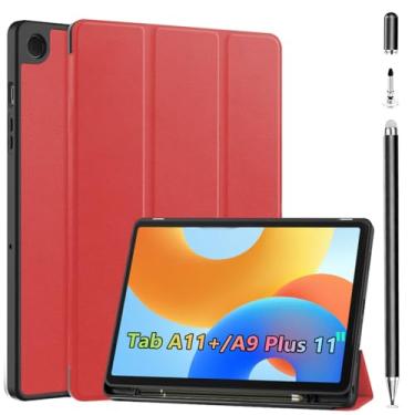 Imagem de Capa + caneta Stylus para Samsung Galaxy Tab A11+/A9 Plus 11 polegadas, compartimento para caneta embutido fino para tablet Tab A9+/A11 Plus, capa protetora de couro, despertar/hibernar