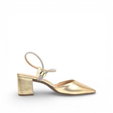 Imagem de Slingback Salto Bloco Metalizado - Divina, Champagne, 35