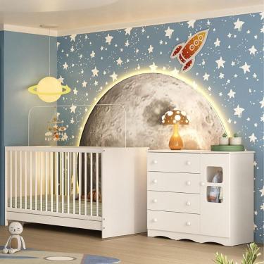 Imagem de Berço 3 Em 1 Para Colchão 130x60cm Com Cômoda 1 Porta 4 Gavetas Serena Multimóveis MP4741 Branco