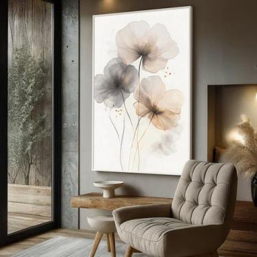 Imagem de Quadro com Moldura e Acrilico Cristal Vidro Flores Tons Pasteis para S