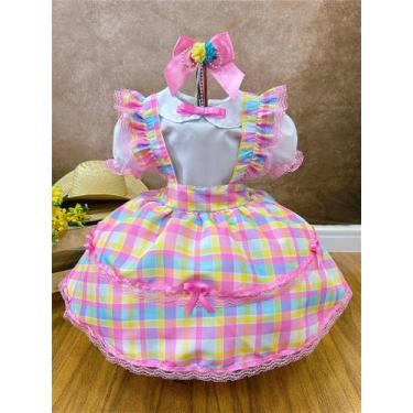 Imagem de Conjunto Infantil Junino com Camisa e Salopete Xadrez Rosa - no-brand,