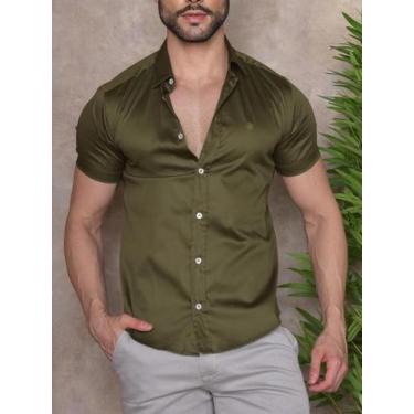 Imagem de Camisa Masculina Social Slim  Manga Curta Acetinada Premium Envio Imed